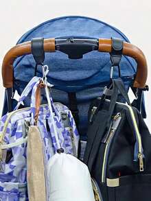 1PC PU Leather High Load Capacity Stroller Hook; Deluxe Universal Stroller Hook Accessories; Portable Carriage Bag Storage Stroller Clip, Premium Stroller Hook; High Load Universal Stroller Hook Accessories; Portable Stroller Bag Storage Stroller Hook, Faux Leather Stroller Hook, Multi-Functional And Durable Bag Rack, Convenient For Shopping And Traveling, The Perfect Gift For Parents. (Color Style Random) - Multicolor - View 7