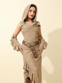 Hershine 1条波西米亚朋克复古网眼椭圆形腰带，女士适用，适合搭配连衣裙、日常穿着和度假，有加大码可选。 - 棕色1 - 查看 10