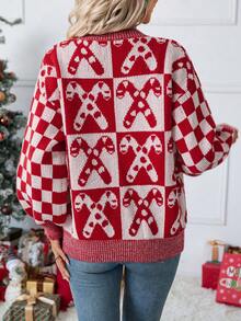 Autumn/Winter New Casual Chic Christmas Sweater Button Front Long Sleeve Cardigan Red Top Long Sleeve Going Out Top Thanksgiving For Women New Year Women's Party Daily Wear Date Festival Christmas - Red - View 2