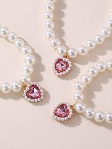 1pc Cute Princess Style Cat/Dog Pet Necklace With Heart Pendant, Beaded Pet Necklace