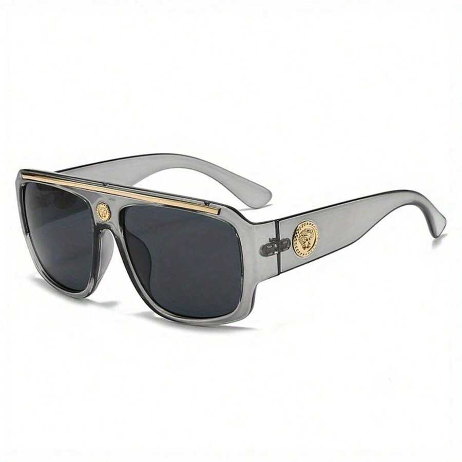 1 Pcs/Set, Personalized Single-Bridge Pilot-Style Retro Oversized Sunglasses. Fashion-Forward, On- Sunglasses. Multiple Colors Available. Perfect For Daily Dates, Commuting, Street Style Outfits, Or As A Gift. Includes A Glasses Case. - TRANSPARENT/GRAY - View 1
