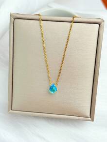 1pc Customized Birthday Birthstone Necklace, Cubic Zirconia Teardrop & Heart/Square Gemstone Personalized Birthday Gift, Gift For Mom, Gift For Best Friend