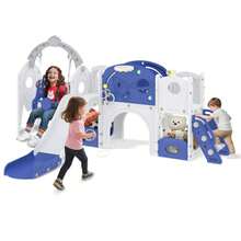 LILIIN 9-In-1 Children's Slide For Toddlers From 1 Year, Indoor And Outdoor, Freestanding Slide Made Of HDPE & PP, With Swing, Climbing Ladder, Tunnel, Storage Space, Basketball Hoop And Play Telescope, Up To 50 Kg - Blue and White - View 9