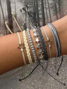 7pcs/Set Handmade Bohemian Style Beaded Bracelet Set, Decorated With Star Pattern, Multi-Layer Stackable, Suitable For Festivals And Parties - Multicolor - View 7