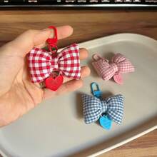 1Pc Love Candy Color Plaid Bowknot Bag Package Pendant Sweet Lovely Key Buckle Hanging Decoration Graduation Gift - 粉色 - 查看 9