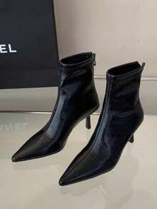 2025 新款法式尖头细跟修身踝靴，简约设计，通勤，秋冬，秋季，女士，性感，小猫跟鞋