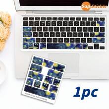 SUPSTICKER 1 pieza Pegatina para teclado, 4.01*4.72 pulgadas, diseño de cielo estrellado y gato de dibujos animados, adecuado para teclado de 13.3" Air, material de vinilo autoadhesivo, fácil de aplicar y retirar, protege el teclado del portátil de arañazos - Multicolor - Ver 1