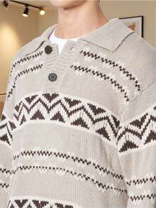 New Casual Loose Knit Sweater With Button Collar, Unisex American Street Style, Suitable For Spring, Autumn And Winter - Apricot - View 9