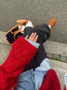 Senya Women's Solid Colour V-Neck Single-Breasted Knitted Jumper Cardigan, Loose Casual, Red, Office, Daily Commute, Christmas, Valentine's Day, Graduation, Back-To-School, Halloween, New Year's Twisted Rope Sweater Top