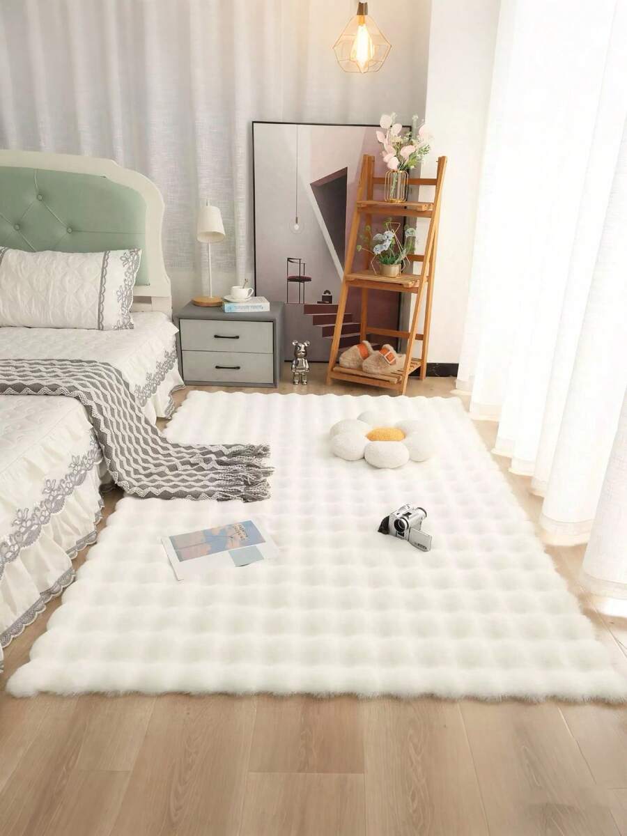 1pc Plush Rectangular MinimalistCamel Color Cozy Fluffy Soft Cleaning-Friendly Decorative Carpet, Suitable ForBedroom, Living Room, Sofa, CoffeeTable, Walk-In Closet, Vanity Area,Futon, And Tea Room - White - View 1