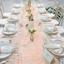 1pc Rose Gold Table Runner - Shimmery Mesh Runners For Wedding Bride Shower, Baby Shower, Christmas, Birthday Party - Multicolor - View 5