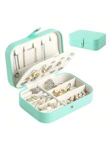 1 hộp đựng trang sức hai lớp du lịch, hộp đựng trang sức bằng da PU, hộp sắp xếp trang sức có khóa bấm, thích hợp để đựng nhẫn, mặt dây chuyền, bông tai, dây chuyền, tuyệt vời cho kỳ nghỉ, bãi biển, phòng tắm, phòng ngủ, dung tích lớn. - Nhiều màu - Xem 11