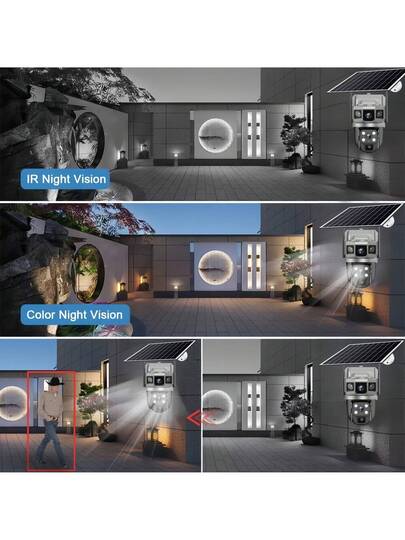 SWVW V380 Pro 12MP WiFi 10X Zoom Solar Camera 6K Dual Lens Three Screen Outdoor IP Security PIR Human Detection CCTV PTZ Cam V380PRO,2.4GWIFIOutdoor Indoor Home Cameras, Wireless WIFI Ring ,None Surveillance Pet view 9