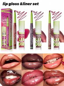 Lip Liner & Lip Oil Combo - Waterproof & Smudge-Proof Lip Liner, Moisturizing Lip Oil, Defines Contours & Nourishes Lips, Matte & Glossy Finish For 3D Lips