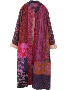 LUZU JUNU Women's Trench Coat Floral Print Long Cotton Linen Jacke Cottagecore Clothing Patchwork Outwear Bohemian Unique - 玫瑰毛絨襯裡 - 查看 2