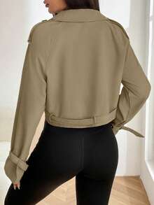 Chaqueta de mujer elegante y casual estilo motocicleta, abotonada de doble botonadura, con solapa grande, puños ajustables y manga larga