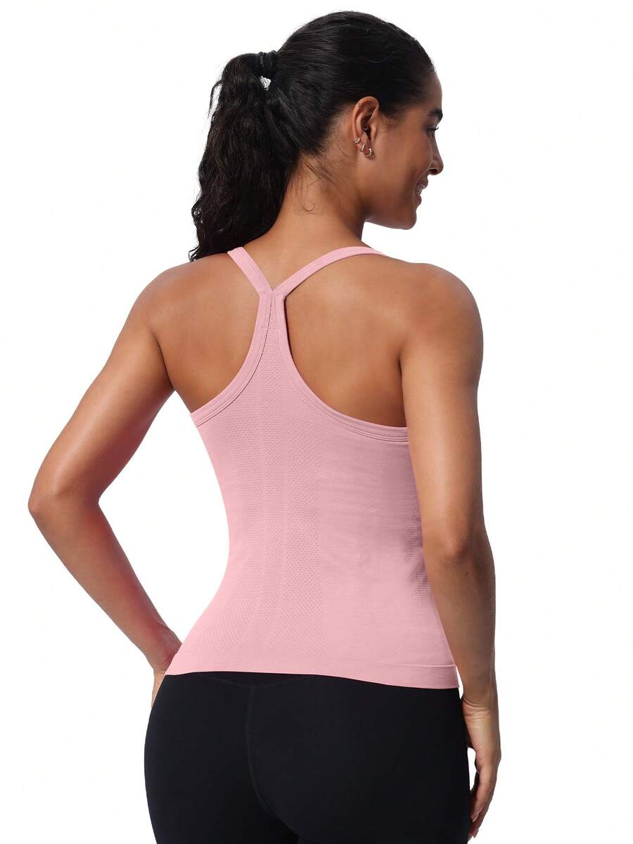 MathCat Workout Tank Tops For Women With Built In Bra, Sleeveless Gym Tops Seamless Racerback Athletic Yoga Shirts - Hồng - Xem 1