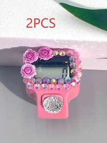 1pc Portable Rhinestone Flower Tally Counter, Manual Ring Mini Counter Without Battery, Finger Counter, Ring Button Counter, Suitable For Knitting Counting
