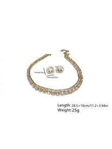 1套水晶項鍊和耳環首飾套裝 - 金黃色 - 查看 6