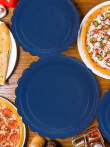 10pcs/20pcs/50pcs/80pcs Navy Blue Plates Cups Napkins Tableware Kit Navy Blue Party Supplies Inlcudes Scalloped Plates Napkins Cups Dinnerware Set For Birthday Wedding Picnic Decorations - Multicolor - View 5