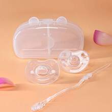 KUNT 3个装婴儿安抚奶嘴，柔软硅胶奶嘴，日夜使用，模拟母乳喂养，扁头和圆头，出牙玩具，带小熊收纳盒，防尘 - 彩色 - 查看 14