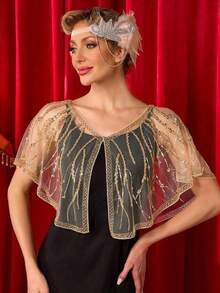 Women's 1920s Aesthetic Floral Embroidered Sequin Shawl Cape For Party And Evening - Multicolor - View 2