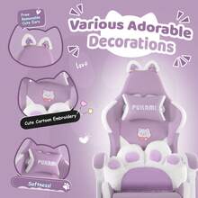 Cute Gaming Chair With Cat Ears & Cat Paw Lumbar Support, Ergonomic Reclining PC Chair, With Footrest, Headrest & Adjustable Features,Halloween Decor - Màu tím - Xem 5