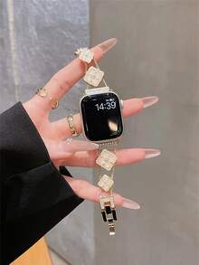 Gold Butterfly Metal Band, Compatible With 38/40/41/42/44/45/46/49mm Dial, Compatible With Apple Watch Ultra/S10/9/8/7/6/5/4/3/2/1 - Golden White Flower - View 23