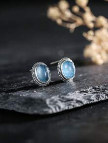 Vintage Floral 925 Sterling Silver Earrings Birthstone 8x6mm Oval Aquamarine Natural Gemstone Exquisite Handmade Boho Jewelry Gifts