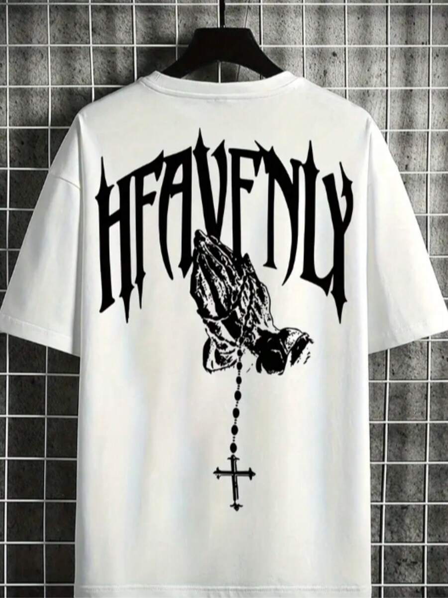 Unisex Camiseta casual de manga corta y cuello redondo para hombre con estampado de letra, ideal para el verano y el streetwear - Blanco 1 - Ver 1