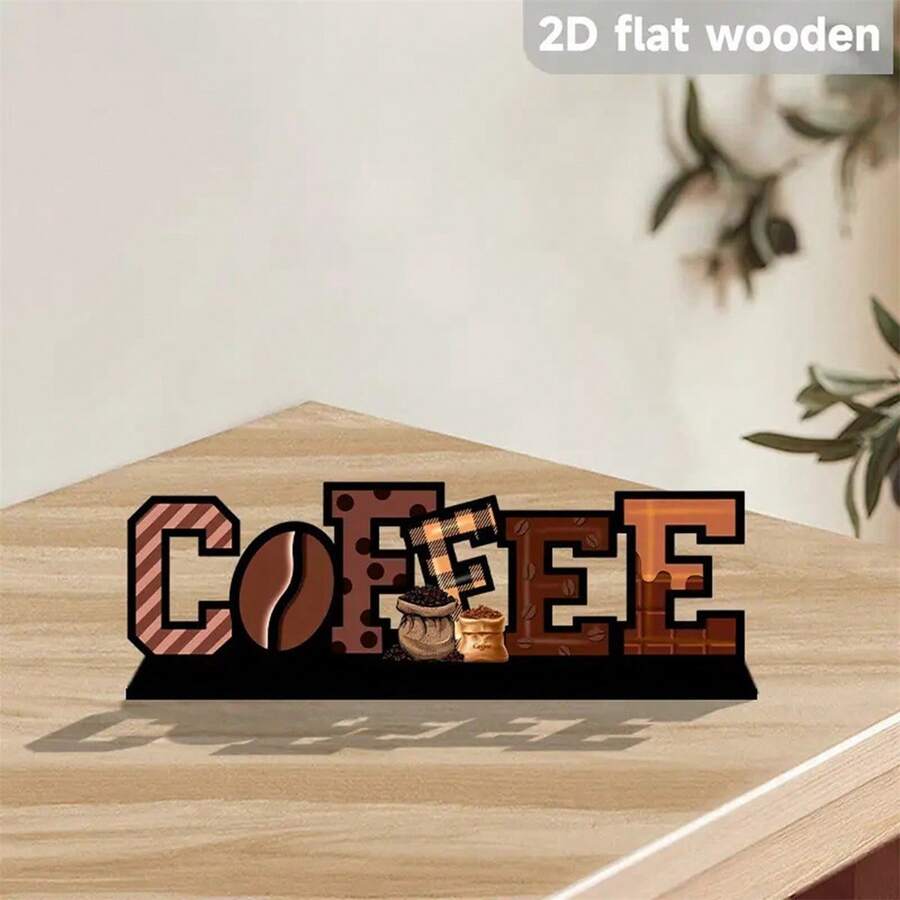 コーヒー豆とベーキング要素、モダンでミニマリストなテーブルトップの装飾を特徴とする、素朴なスタイルの平らな木製のコーヒーロゴ - チョコレート - チェックする 1