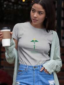 Camiseta Feminina Babylook T shirt símbolo estética e cosmética verde 100% Algodão Várias Cores - Cinza - Visão 1