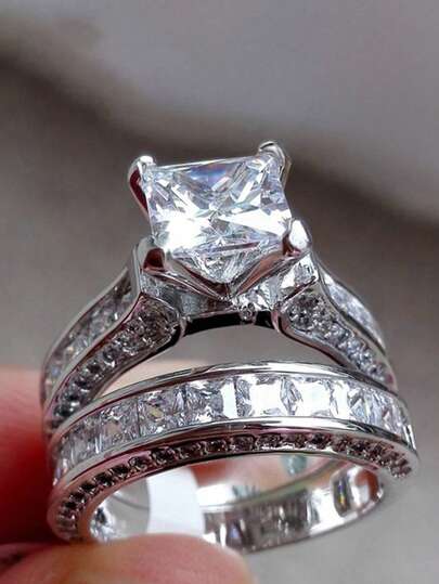 2 buc/set inele romantice din argint 925 cu zirconiu cubic, bijuterii de petrecere pentru femei, bijuterii fine, cadou de Ziua Îndrăgostiților