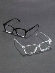 1/2pairs Men Square Frame Simple Delicate Classy Aesthetic Popular Design Clear Glasses For Back-To-School Essentials,Reading,Office Outfit Accessories