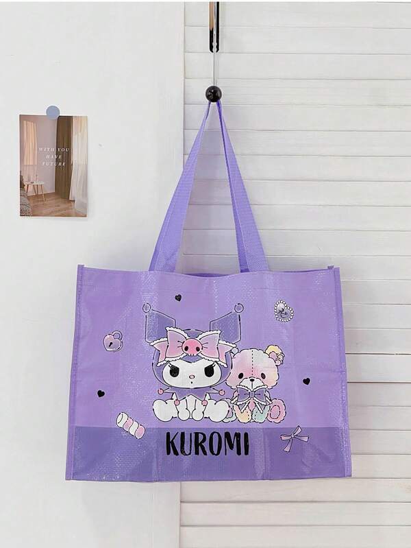 Sanrio Family Series Woven Tote Bag, Large Capacity Reusable Shopping Bag, Stylish & Practical For Daily Use, Made Of Durable Polypropylene Material, Features Cute Cartoon Characters, Perfect For Shopping, Travel, And More, Portable & Lightweight, Ideal Gift For Kids And Adults Who Love Sanrio Characters