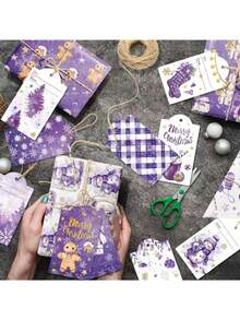 12PCS Purple Christmas Wrapping Paper - Snowman & Floral Design Festive Holiday Gift Wrap, Xmas Party Decorative Wrapping Sheets Christmas Christmas Decorations Christmas Pajamas Christmas Gifts Christmas Decor