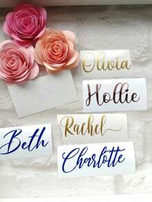 5pcs Customized Name Label Stickers, Name Decals, Personalized Stickers, Name Stickers, Date Stickers, DIY Gifts, Handmade, Handwritten Font, Wedding Stickers, Gift Stickers. Customizable Holographic Name Stickers, Suitable For Water Bottles. - Multicolor - View 8