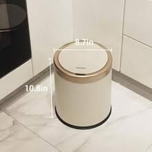 LOVEWE 1PC 12L Luxury Large Capacity Push-Lid Trash Can, Dual Inner Buckets, Bathroom Trash Can, Odor-Sealing Oval Garbage Bin, Modern Plastic Waste Container For Kitchen, Bedroom, Living Room, Bathroom - màu trắng sữa - Xem 4