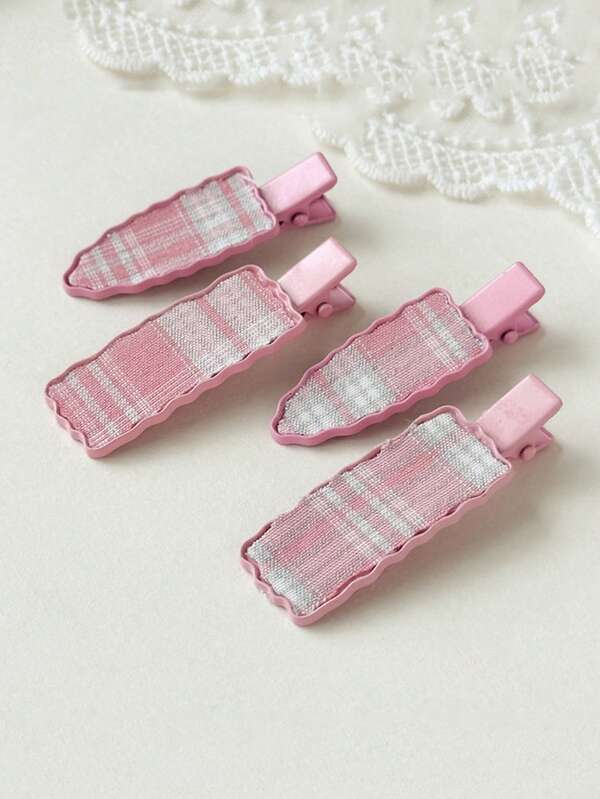 1 pieza Pinza de pelo rosa a cuadros linda, pasador de pelo minimalista para flequillo lateral, accesorio de pelo para mujeres, pinzas de pelo