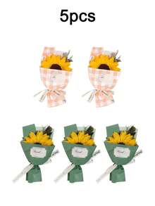 5pcs/1pc Set Artificial Flower Bouquet, Fake Rose Wrapped In Paper, Never Withering Flowers. Suitable As Mother's Day, Valentine's Day, Wedding Souvenirs, And Home Party Table Decorations.