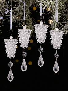 1 pieza Colgantes de piña de acrílico - Adornos navideños artificiales con forma de piña verde y blanca, transparentes y con aspecto de cristal, con lazos fáciles de colgar para decorar el árbol de Navidad, decoración navideña y del Día de Acción de Gracias