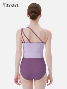 DonsGirl 1 Piece Women's Ballet Dance Leotard - Asymmetric Single Shoulder With Sexy Shoulder Strips Design, Elastic Mesh Patchwork, Gymnastics /Dance Performance Outfit - 紫色 - 查看 4
