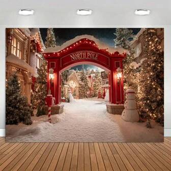 1 个圣诞小镇松树雪景摄影背景横幅 - 耐用聚酯节日壁挂，适用于房间、客厅、户外装饰 - 狂欢节主题，适合圣诞节、新年和冬季假期