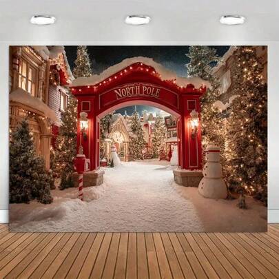 1 Christmas Town Pine Tree Snow Scene Photography Background Banner - Durable Polyester Holiday Wall Hanging, Suitable For Room, Living Room, Outdoor Decoration - Carnival Theme, Suitable For Christmas, New Year, And Winter Holidays