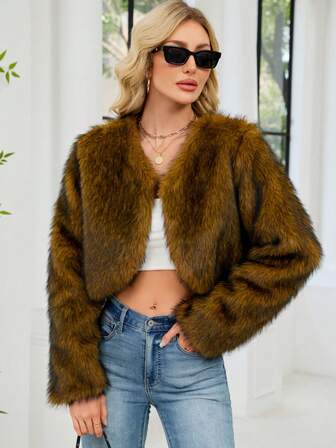 Winter New Casual Solid Color Faux Fur Short Jacket