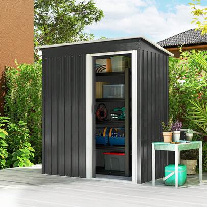  Outsunny 5 X 3ft Garden Storage Shed With Sliding Door And Sloped Roof, Lean To Outdoor Equipment Tool Shed For Garden, Black