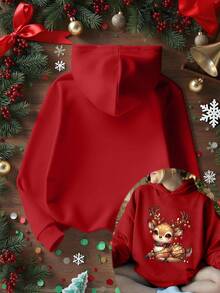 Damen Rot Kapuzen Langarm Top mit Weihnachtselementen und buntem Rentier Muster, geeignet für Herbst/Winter und Neujahrsbekleidung. Damen Große Größen bequemer Kapuzenpullover, Winterbekleidung, Herbstkleidung, Pullover für kurvige Figuren. - Rot - Übersicht 6