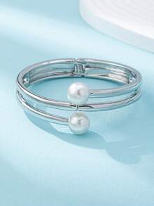 1 Pc Oversized Chunky Cuff Bracelet - Minimalist Stackable Statement Bangle Set - Geometric Dome Design Metal Bangles For Women Everyday Wear