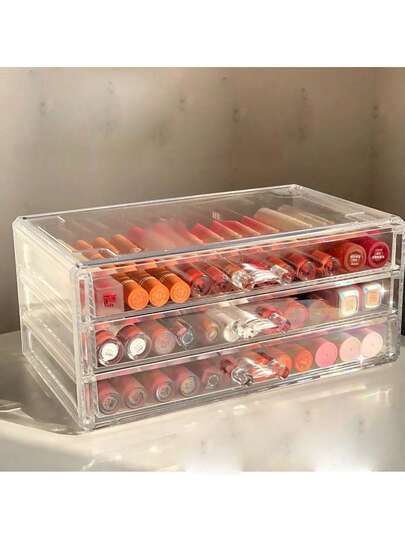 1个口红盒化妆品收纳整理盒，3层透明抽屉盒，可收纳眼影、面膜、化妆刷和粉扑，适用于浴室、梳妆台、办公桌、化妆包、旅行、收纳、化妆品整理、化妆包、洗漱包、桌面整理盒、化妆包、化妆袋、化妆品收纳盒、梳妆配件、化妆袋、化妆包、珠宝盒、化妆刷架、化妆刷架、香水收纳盒、化妆包、房间装饰