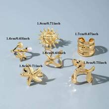 14/20pcs Faux Pearl Inlaid Alloy Women's Ring Set, Elegant Floral & Starfish Mixed Styles, Multi-Piece Open Adjustable Rings For Party, Wedding, Daily Wear, Fashion Jewelry Gift, Random Assortment